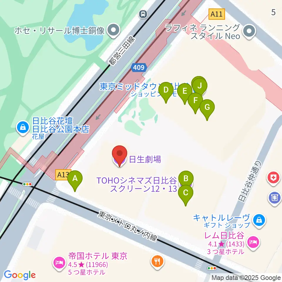 日生劇場周辺のカフェ一覧地図