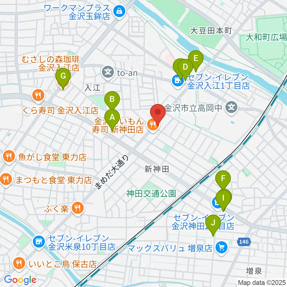 北陸楽器周辺のカフェ一覧地図