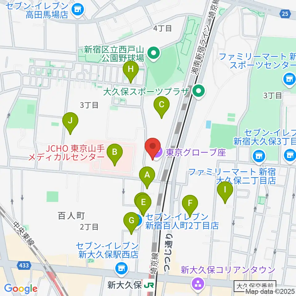 東京グローブ座周辺のカフェ一覧地図