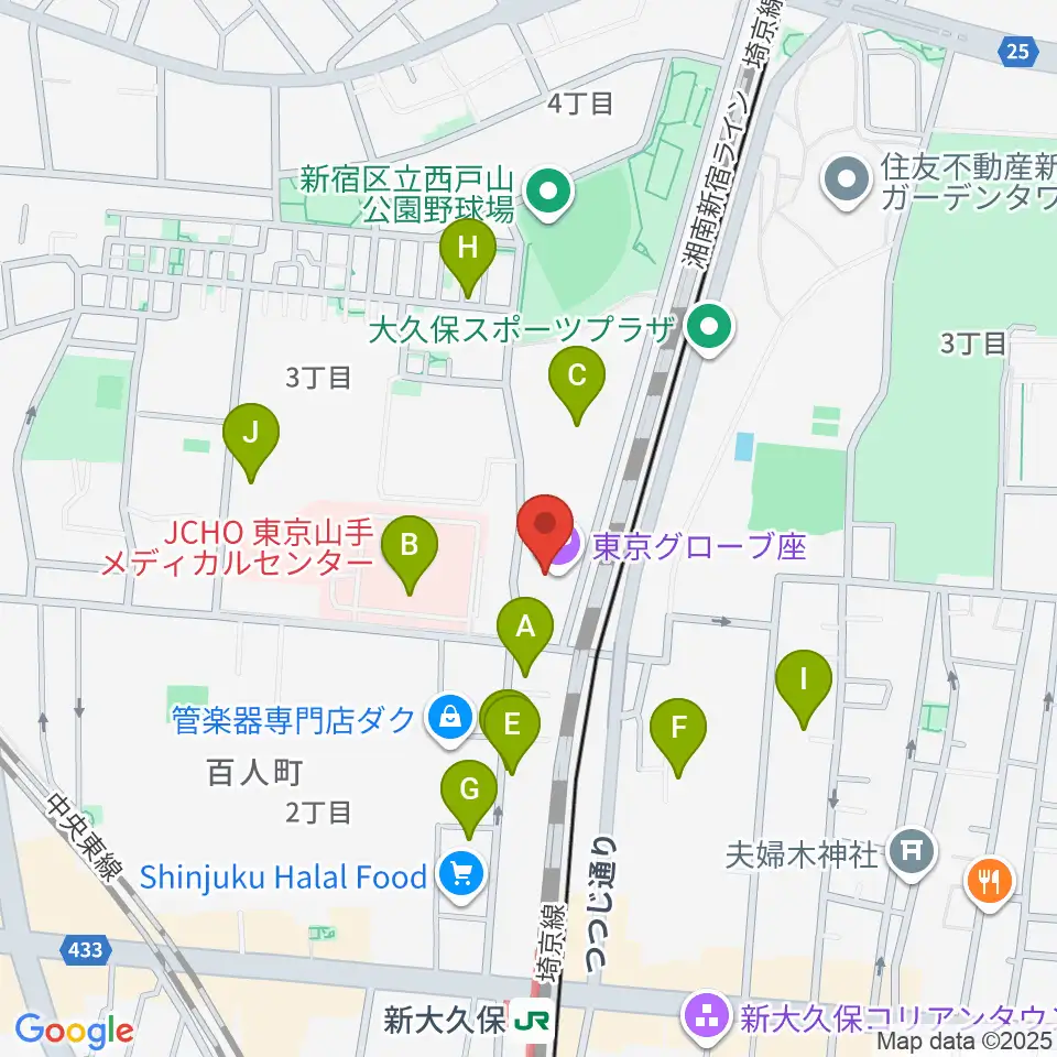 東京グローブ座周辺のカフェ一覧地図