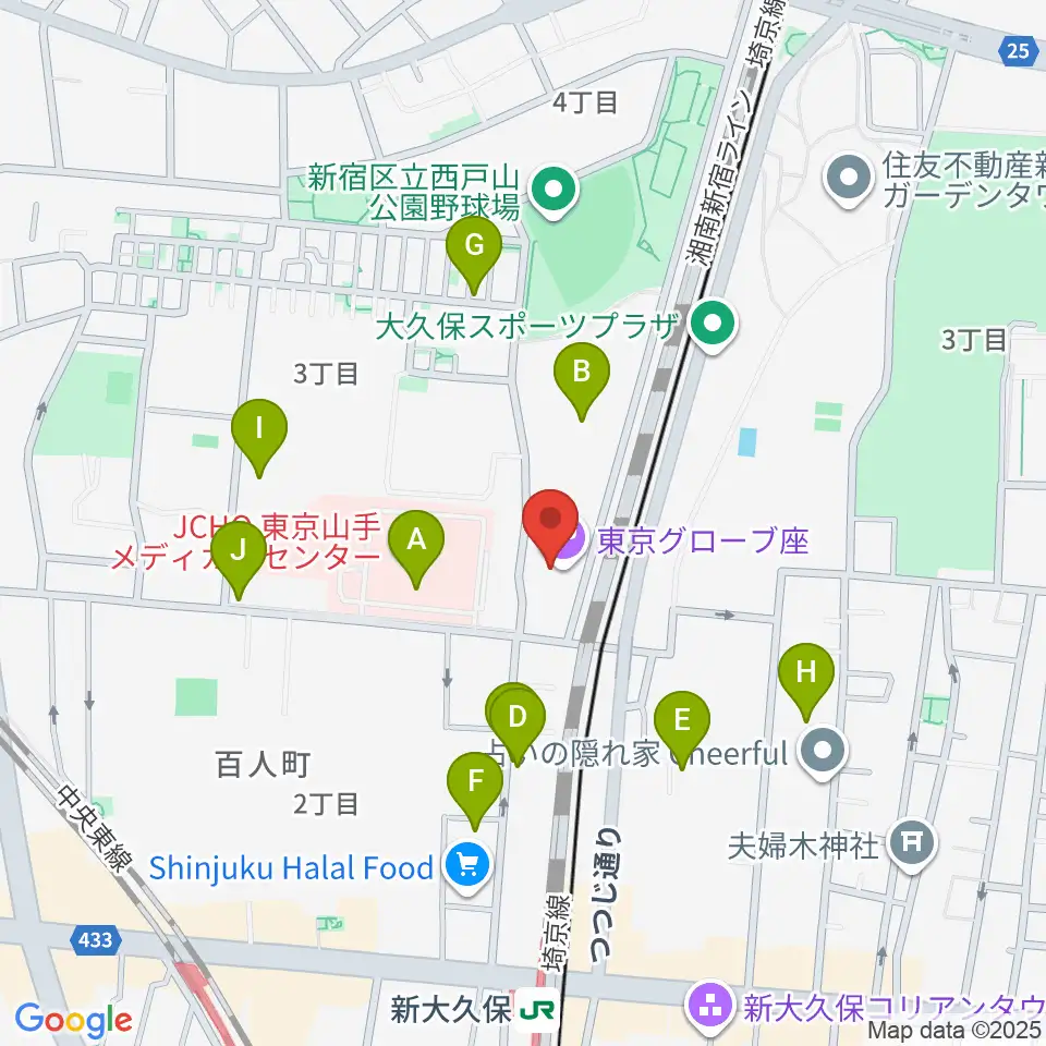 東京グローブ座周辺のカフェ一覧地図