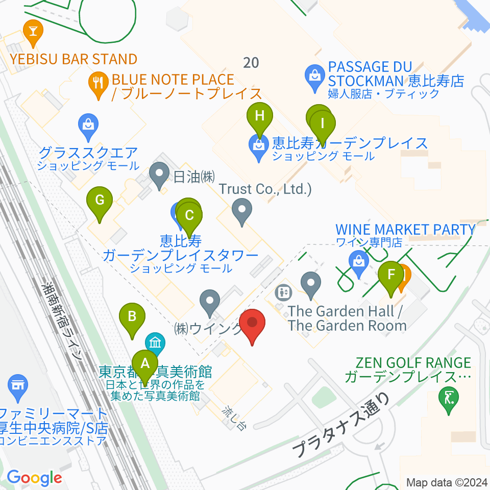 恵比寿ザ・ガーデンホール/ルーム周辺のカフェ一覧地図