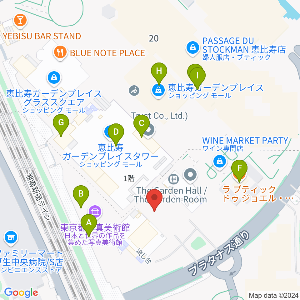 恵比寿ザ・ガーデンホール/ルーム周辺のカフェ一覧地図