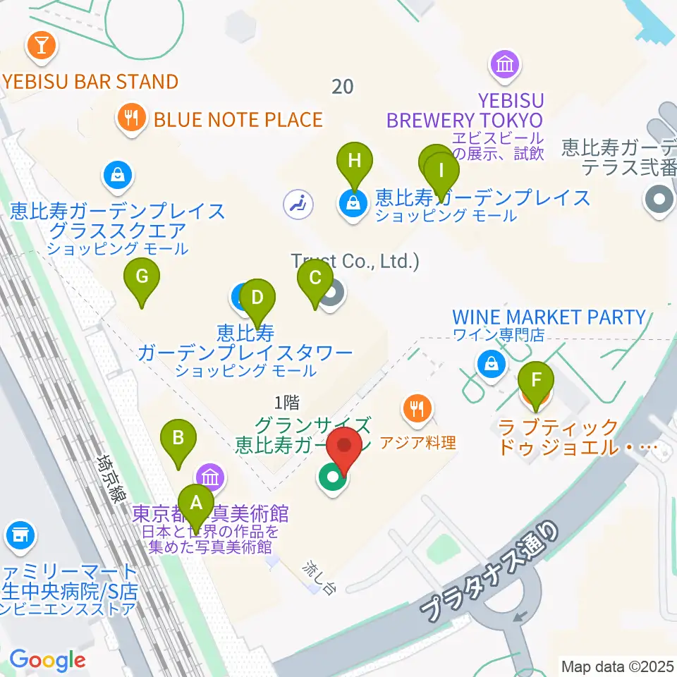 恵比寿ザ・ガーデンホール/ルーム周辺のカフェ一覧地図