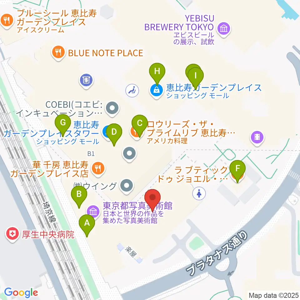 恵比寿ザ・ガーデンホール/ルーム周辺のカフェ一覧地図