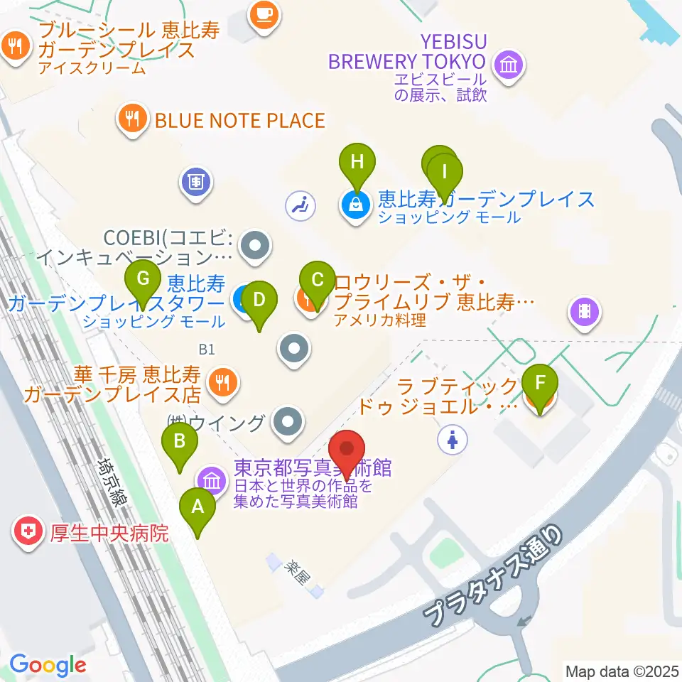 恵比寿ザ・ガーデンホール/ルーム周辺のカフェ一覧地図