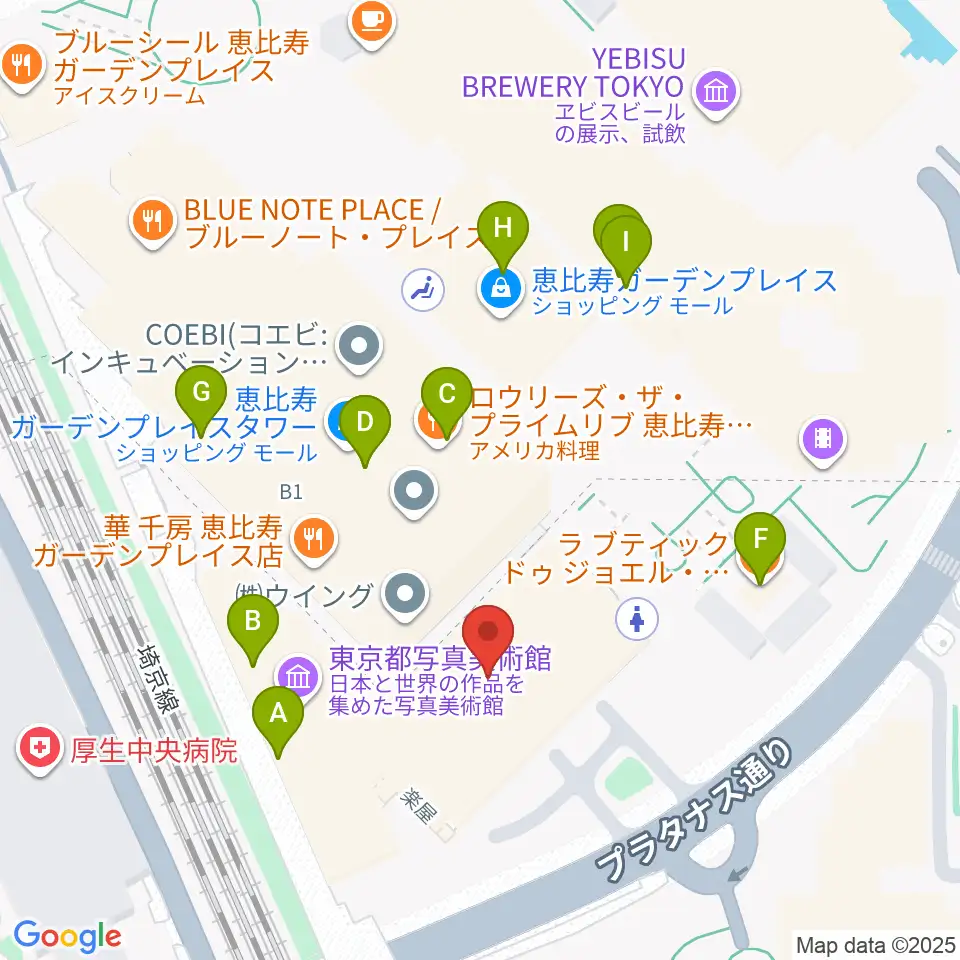 恵比寿ザ・ガーデンホール／ルーム周辺のカフェ一覧地図