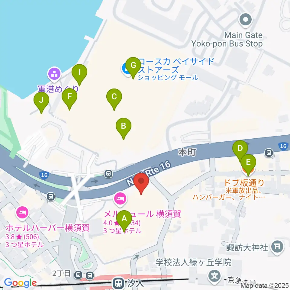 横須賀芸術劇場周辺のカフェ一覧地図