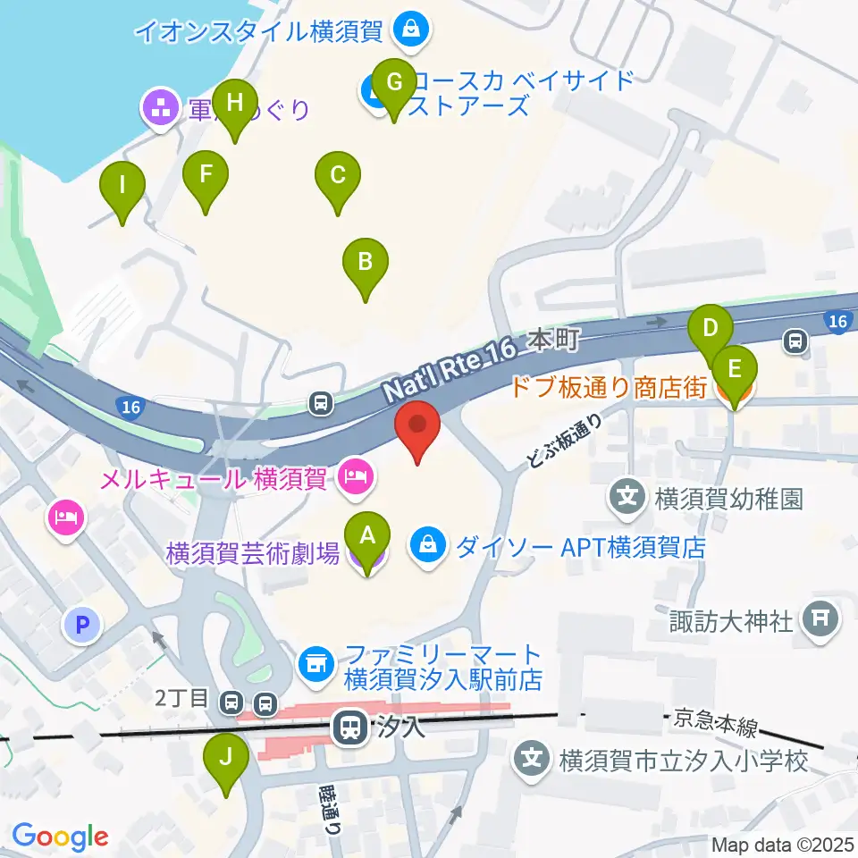 横須賀芸術劇場周辺のカフェ一覧地図
