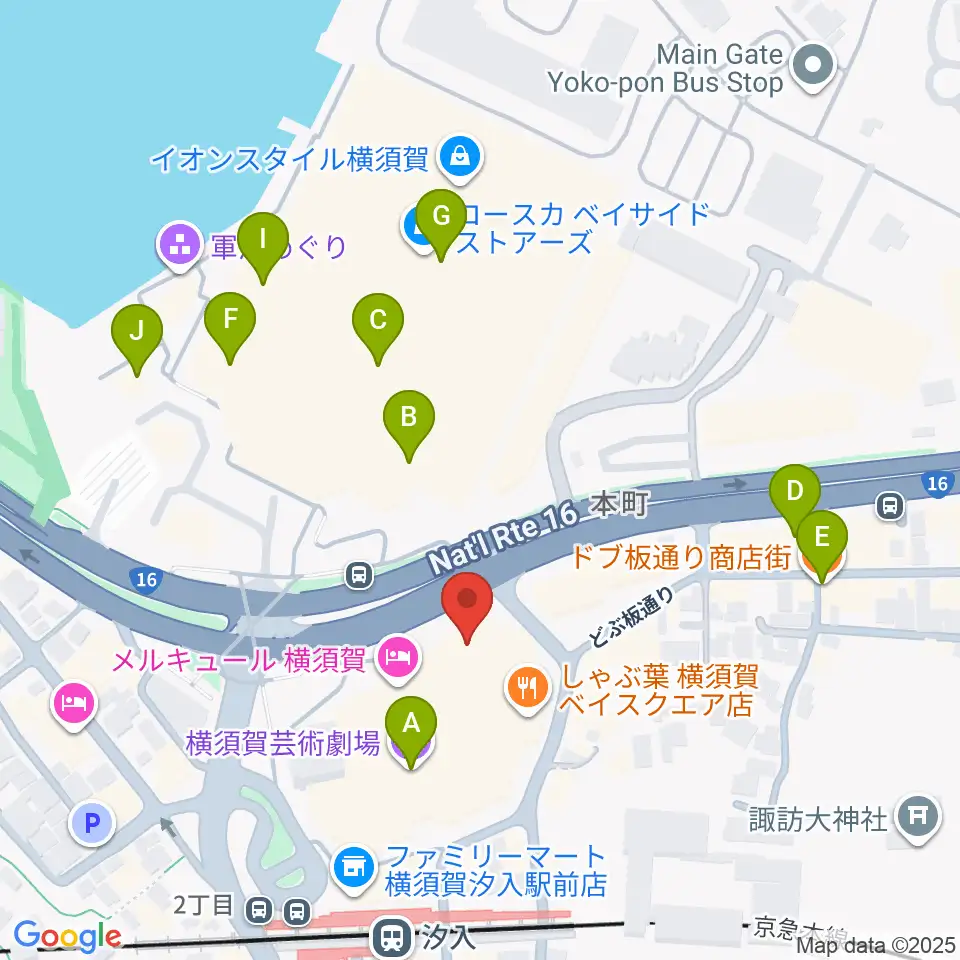 横須賀芸術劇場周辺のカフェ一覧地図
