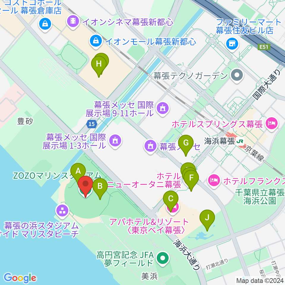 ZOZOマリンスタジアム周辺のカフェ一覧地図