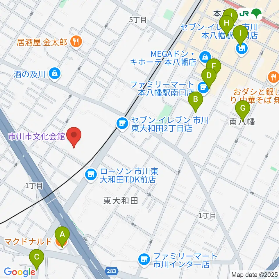 市川市文化会館周辺のカフェ一覧地図