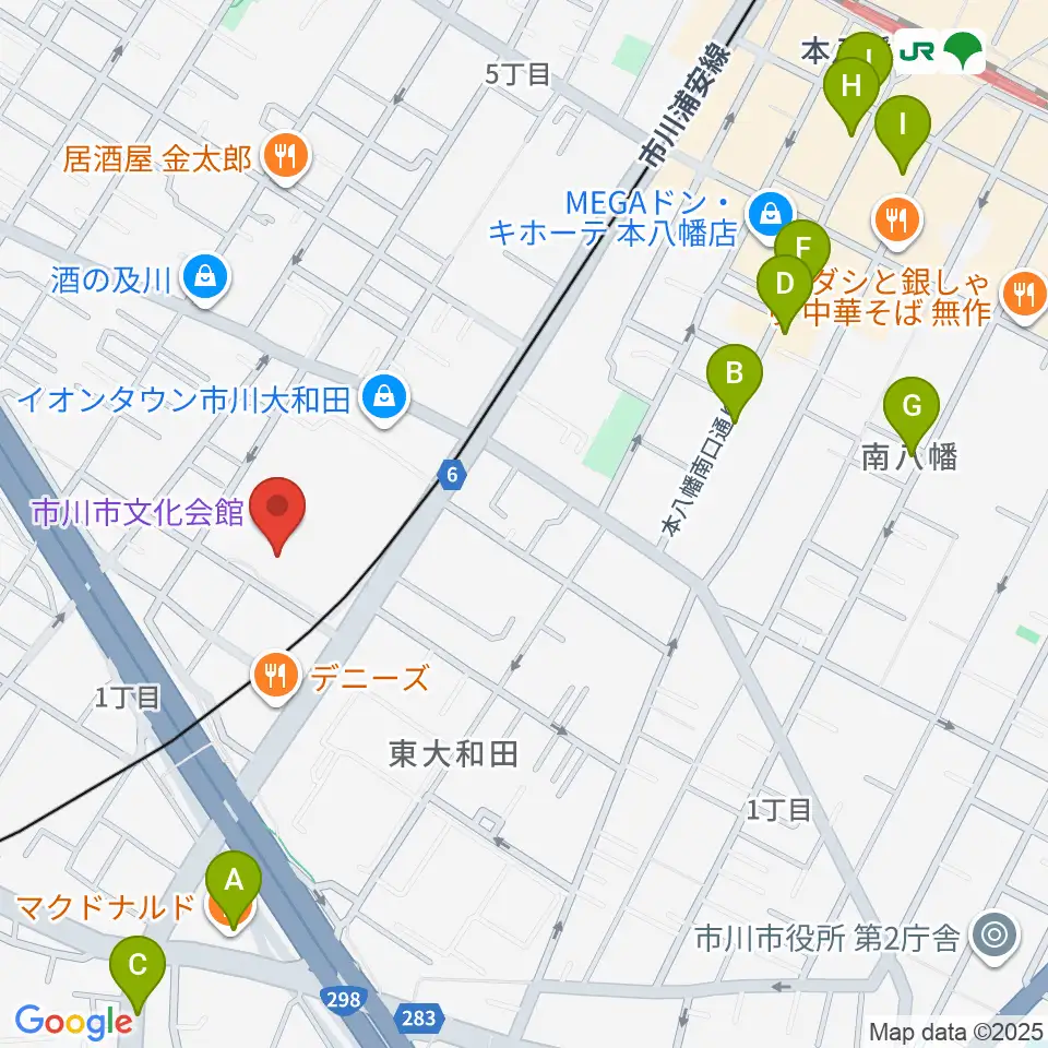 市川市文化会館周辺のカフェ一覧地図