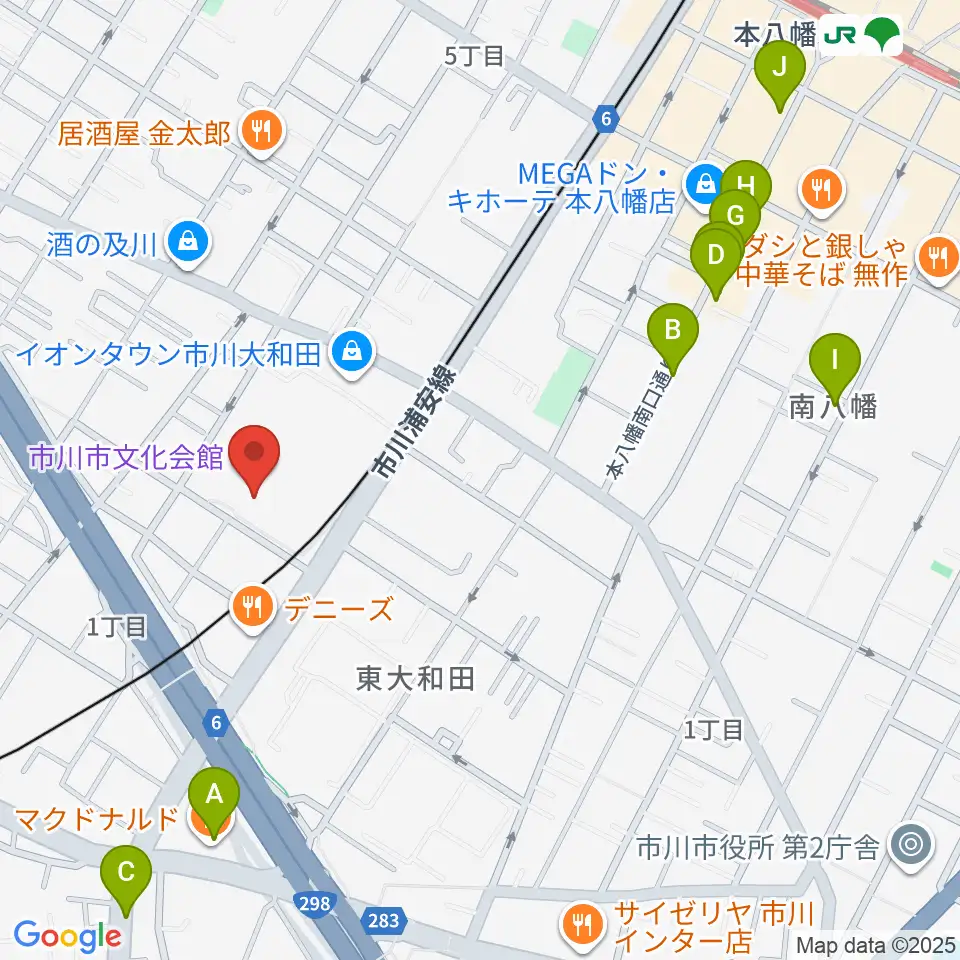 市川市文化会館周辺のカフェ一覧地図