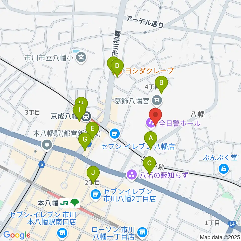 全日警ホール周辺のカフェ一覧地図