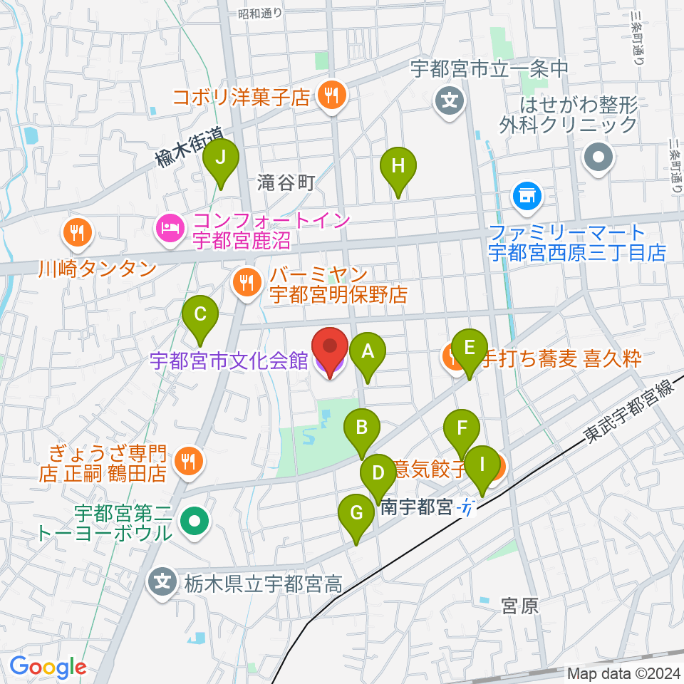 宇都宮市文化会館周辺のカフェ一覧地図