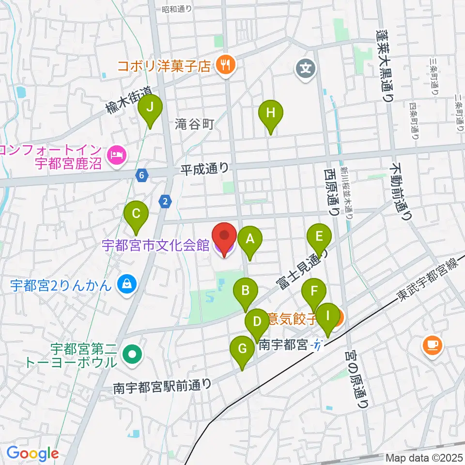 宇都宮市文化会館周辺のカフェ一覧地図