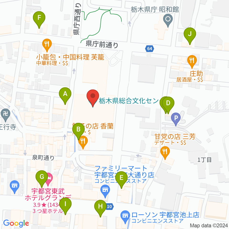 栃木県総合文化センター周辺のカフェ一覧地図