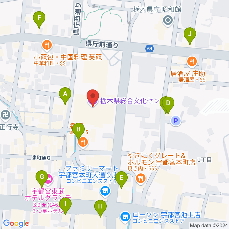 栃木県総合文化センター周辺のカフェ一覧地図