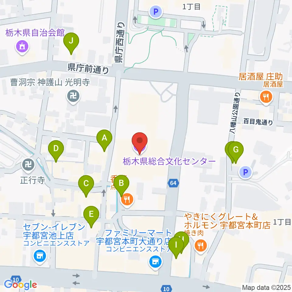 栃木県総合文化センター周辺のカフェ一覧地図