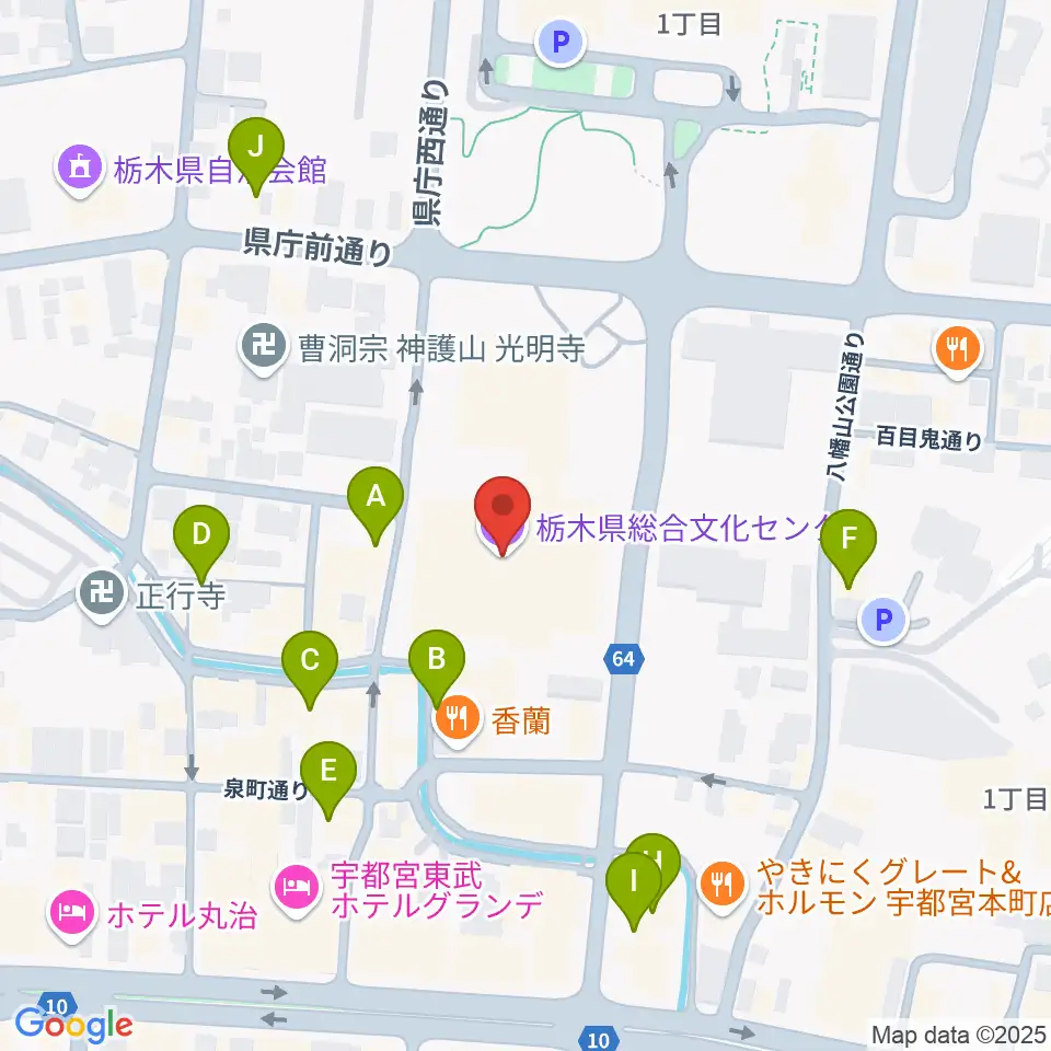 栃木県総合文化センター周辺のカフェ一覧地図
