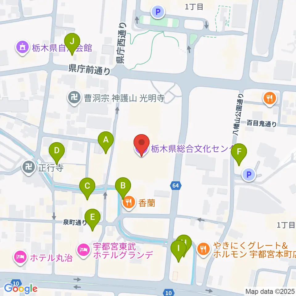 栃木県総合文化センター周辺のカフェ一覧地図