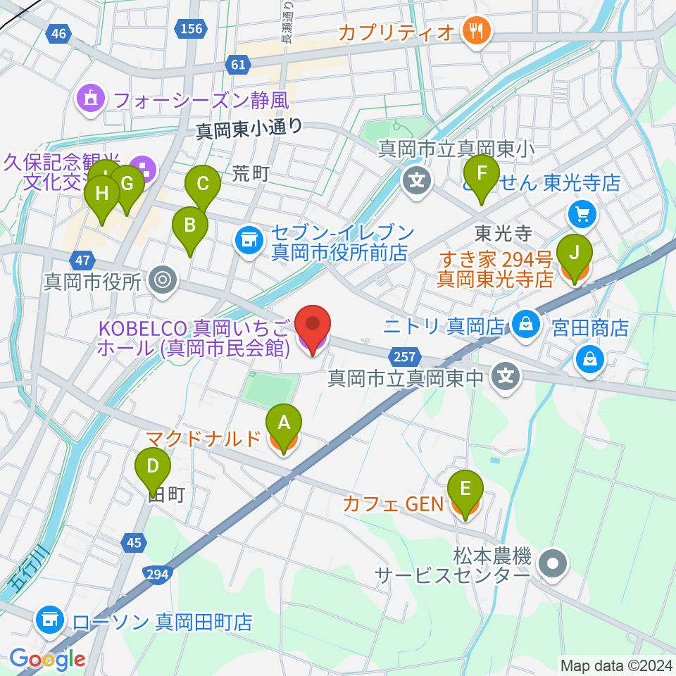 KOBELCO真岡いちごホール周辺のカフェ一覧地図