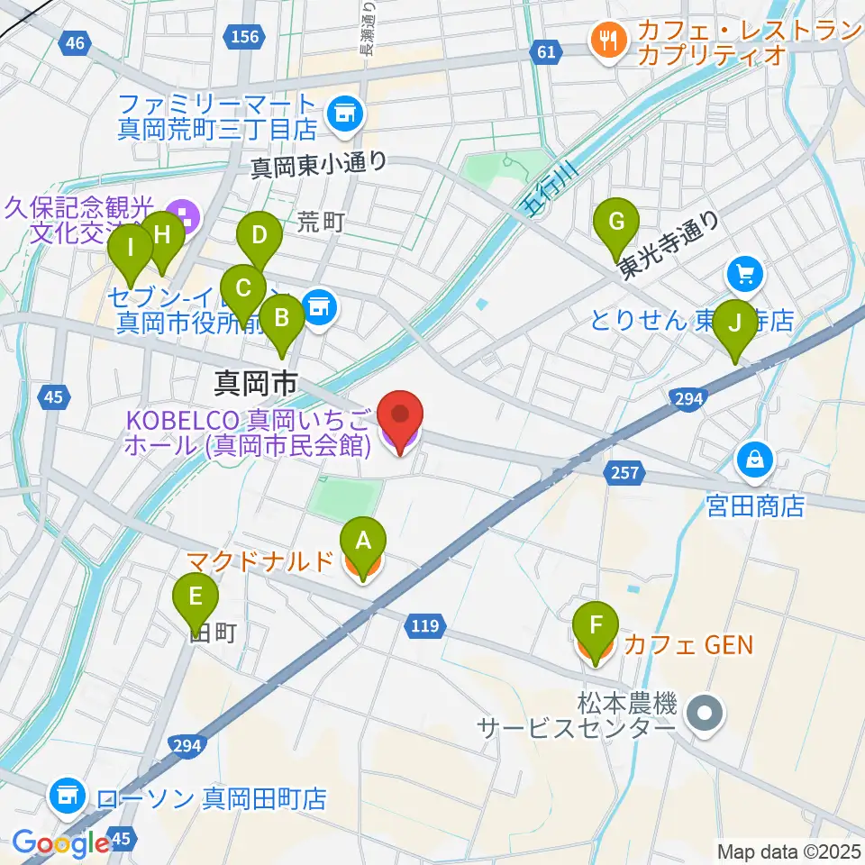 KOBELCO真岡いちごホール周辺のカフェ一覧地図