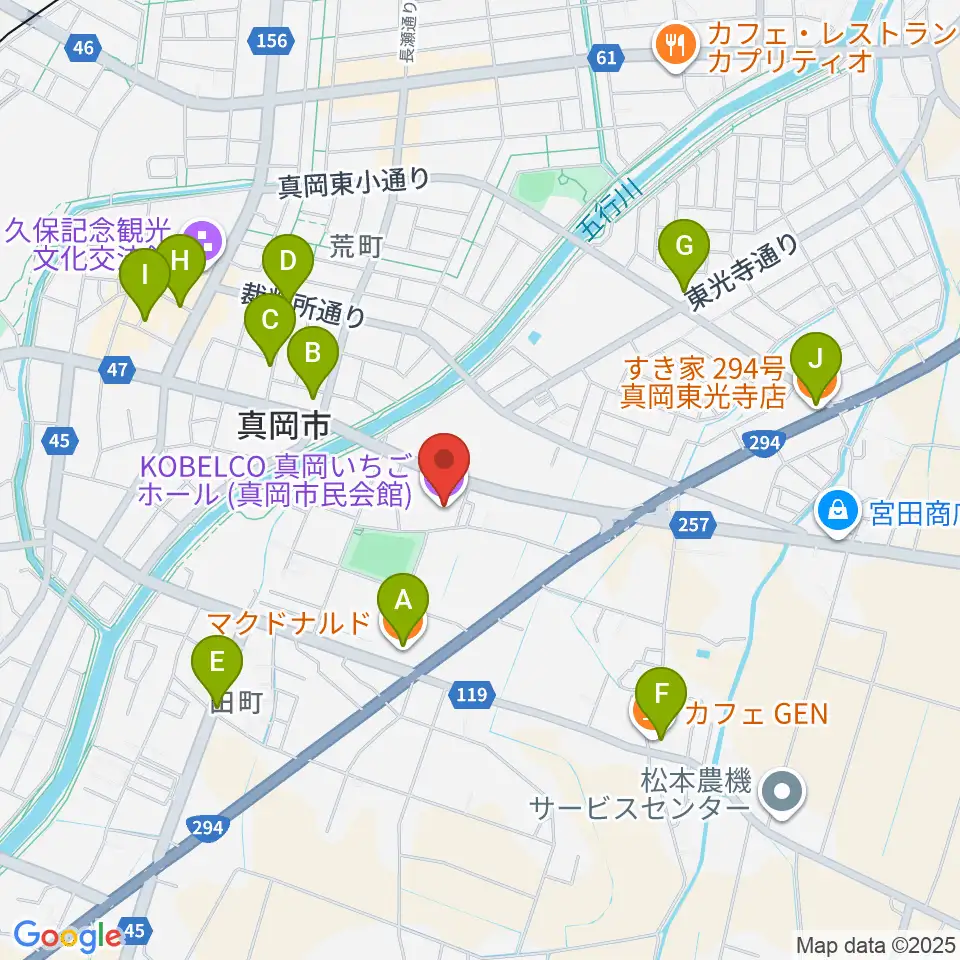 KOBELCO真岡いちごホール周辺のカフェ一覧地図
