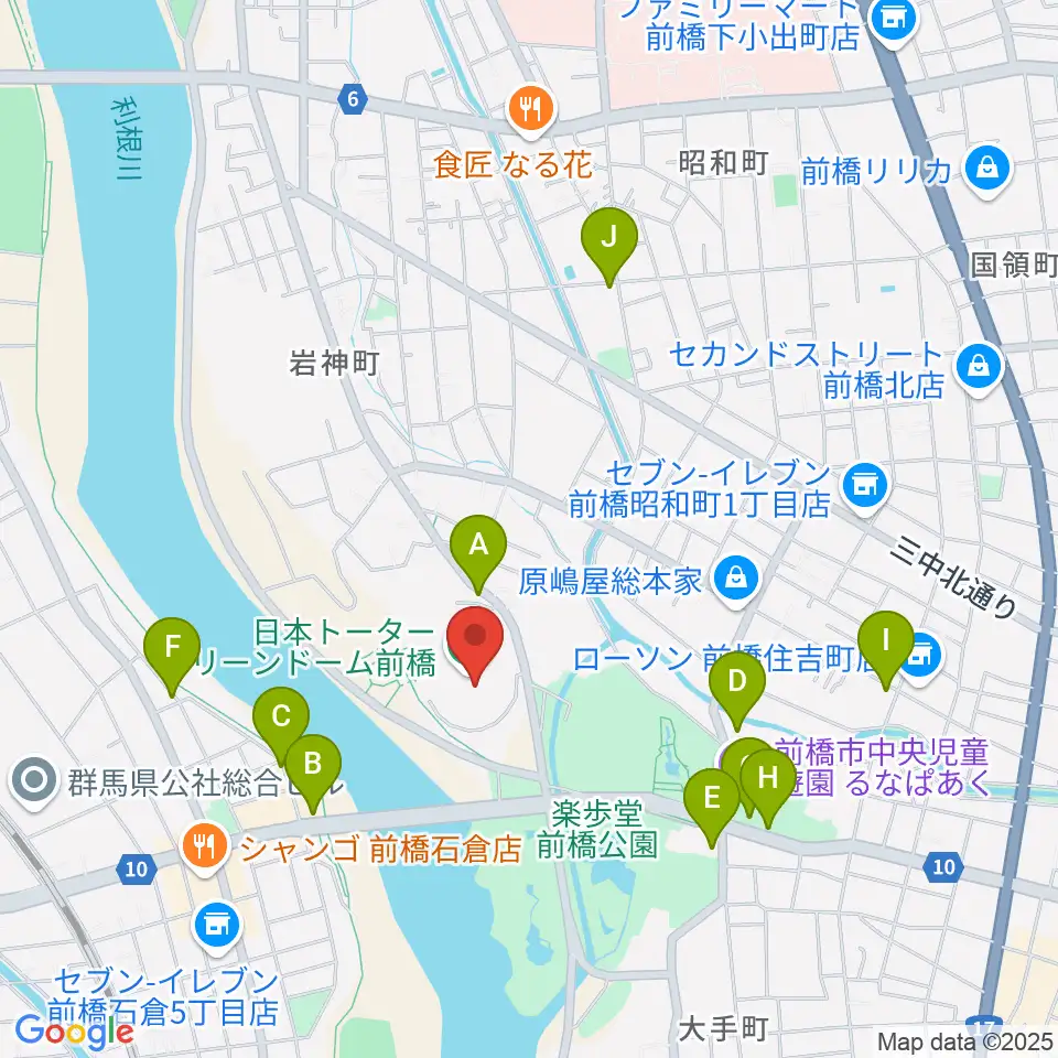日本トーターグリーンドーム前橋周辺のカフェ一覧地図