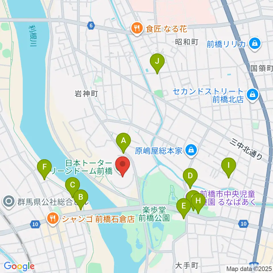 日本トーターグリーンドーム前橋周辺のカフェ一覧地図