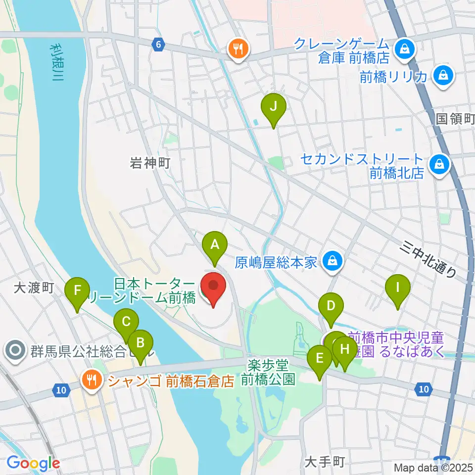 日本トーターグリーンドーム前橋周辺のカフェ一覧地図