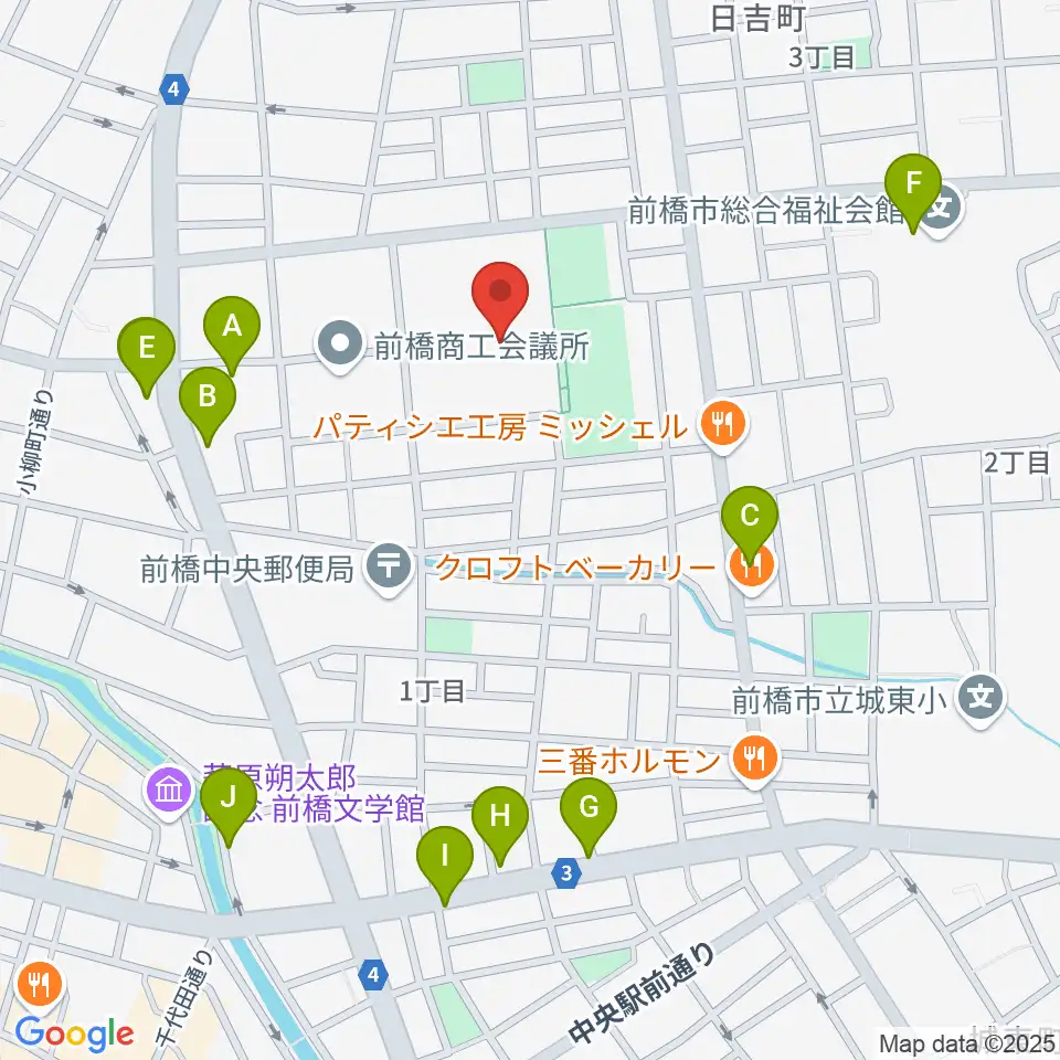 群馬県民会館[休館]周辺のカフェ一覧地図