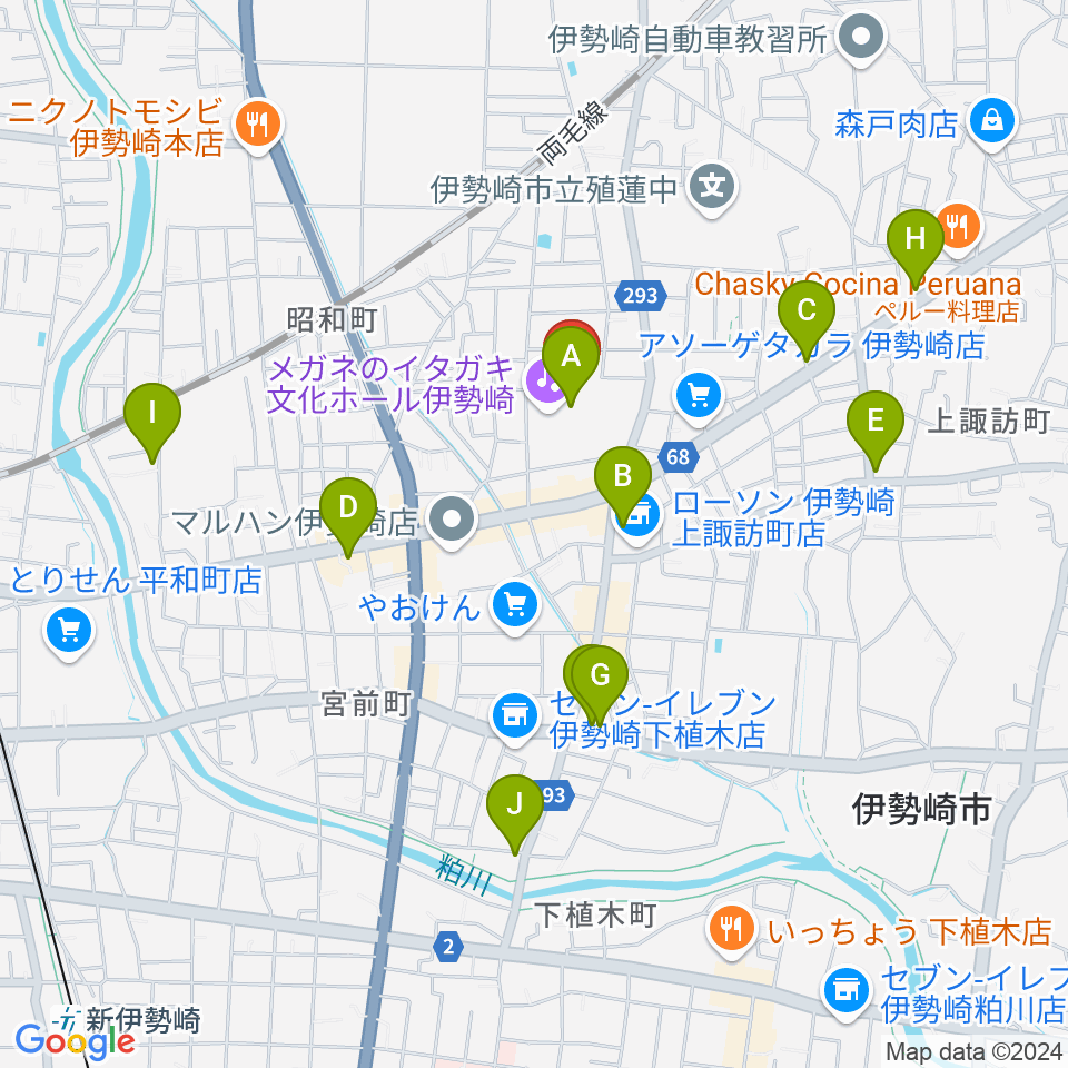 メガネのイタガキ文化ホール伊勢崎周辺のカフェ一覧地図