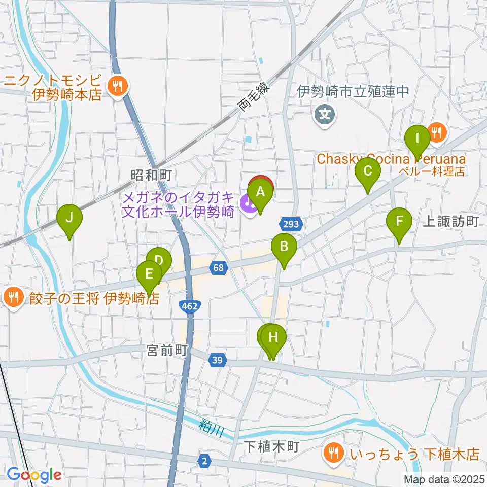 メガネのイタガキ文化ホール伊勢崎周辺のカフェ一覧地図