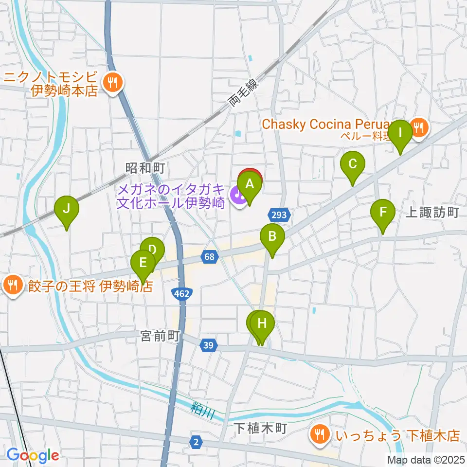 メガネのイタガキ文化ホール伊勢崎周辺のカフェ一覧地図