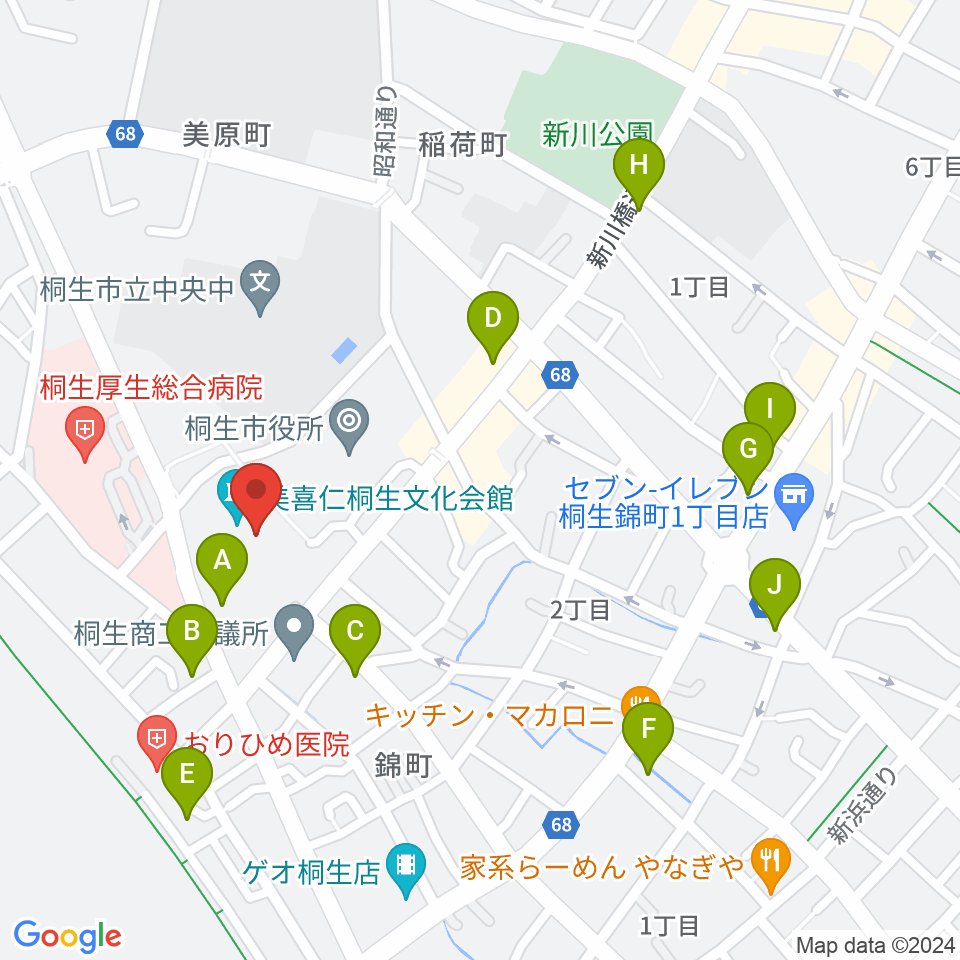 美喜仁桐生文化会館周辺のカフェ一覧地図