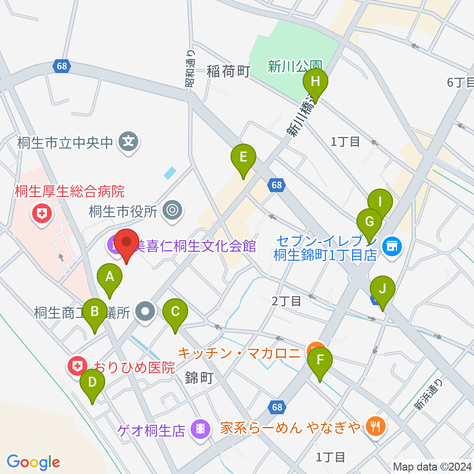 美喜仁桐生文化会館周辺のカフェ一覧地図