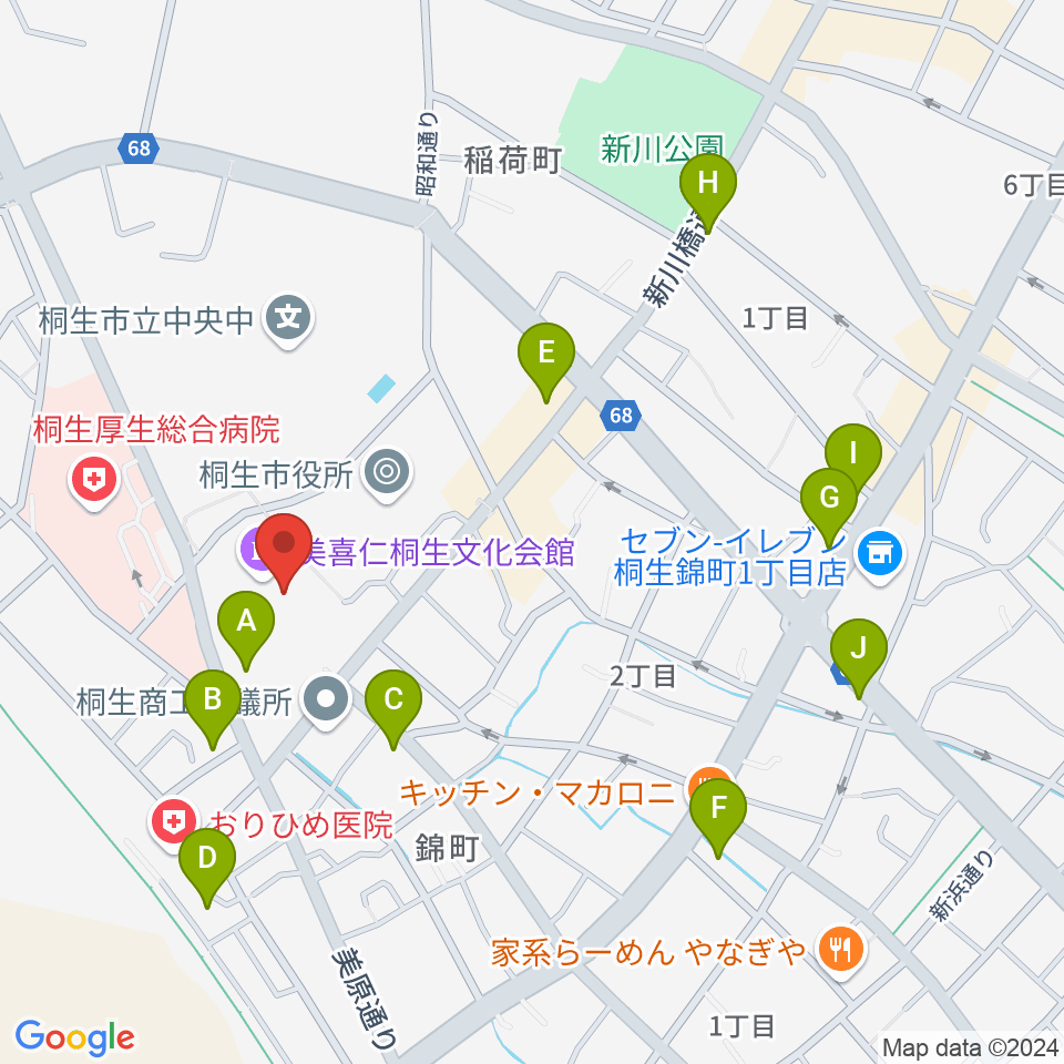 美喜仁桐生文化会館周辺のカフェ一覧地図