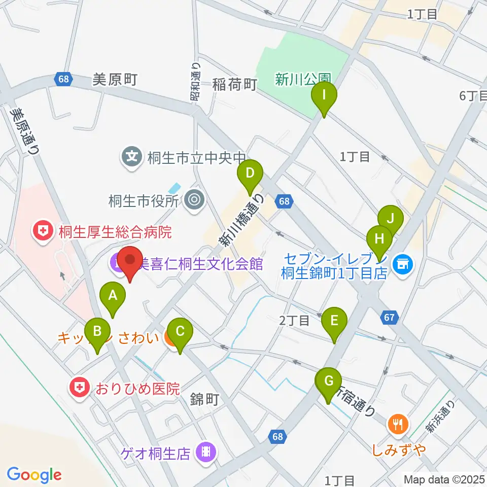 美喜仁桐生文化会館周辺のカフェ一覧地図