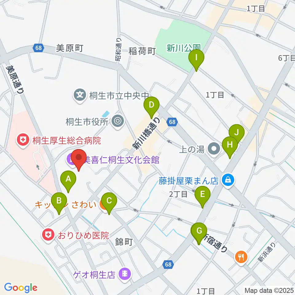美喜仁桐生文化会館周辺のカフェ一覧地図
