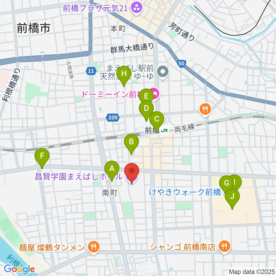 昌賢学園まえばしホール周辺のカフェ一覧地図