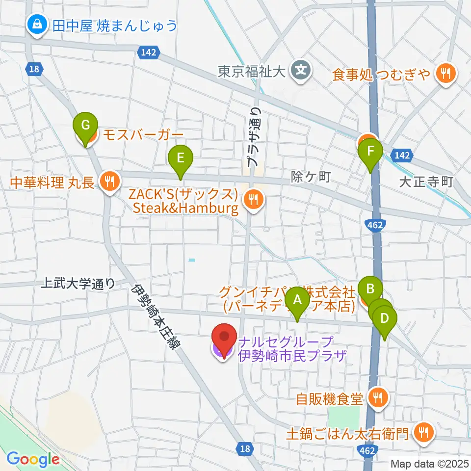 ナルセグループ伊勢崎市民プラザ周辺のカフェ一覧地図
