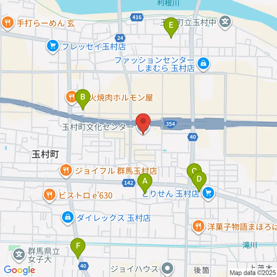 玉村町文化センター周辺のカフェ一覧地図