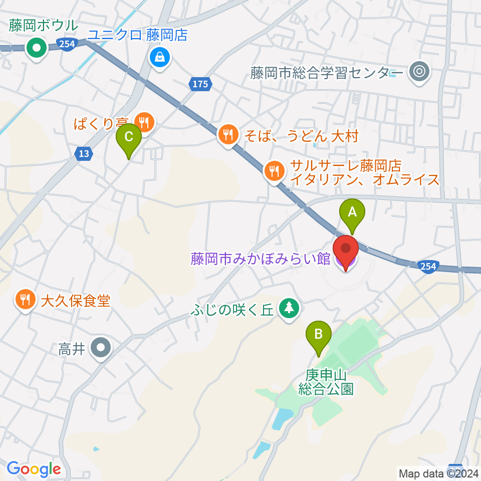 藤岡市みかぼみらい館周辺のカフェ一覧地図