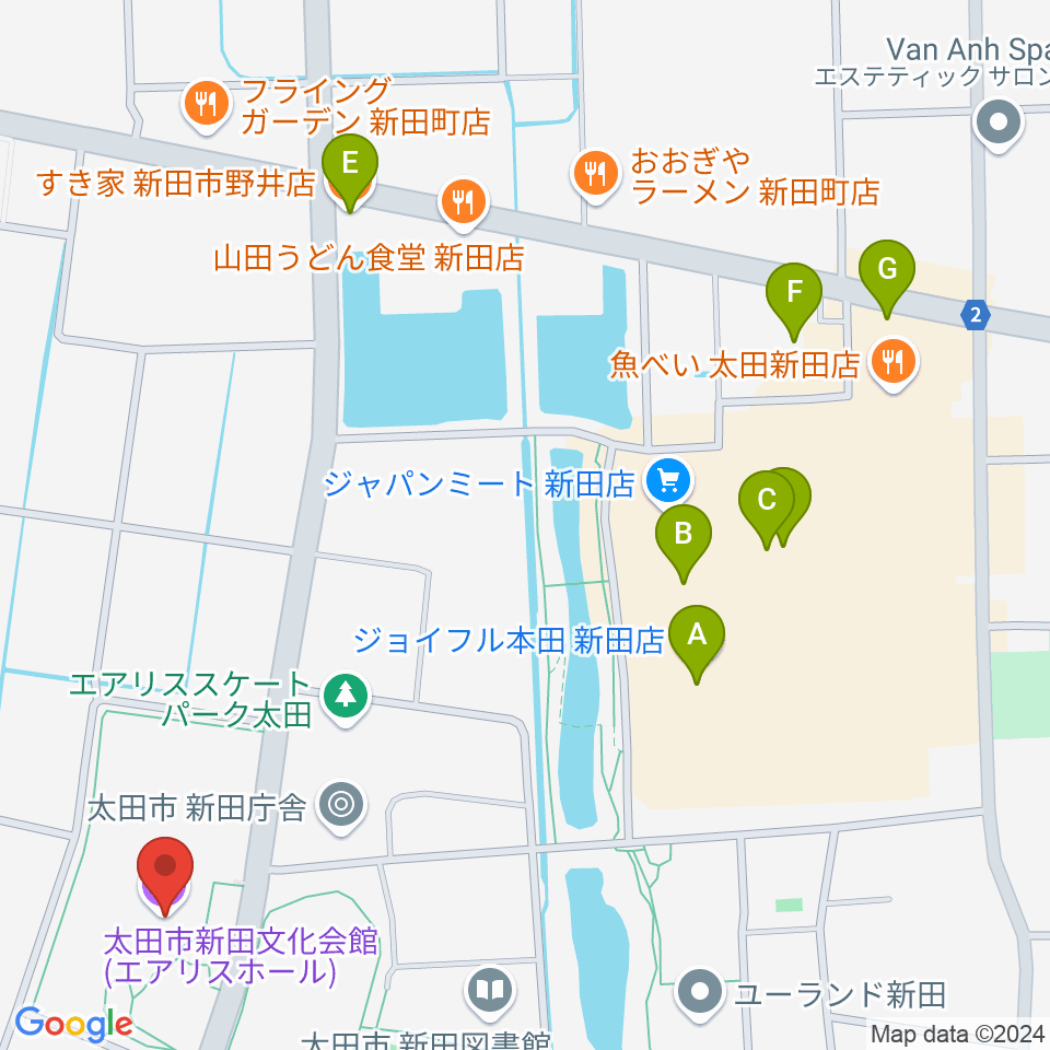 太田市新田文化会館エアリスホール周辺のカフェ一覧地図