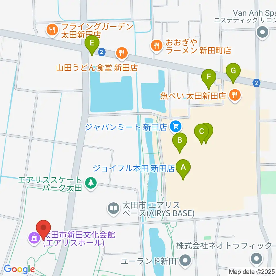 太田市新田文化会館エアリスホール周辺のカフェ一覧地図