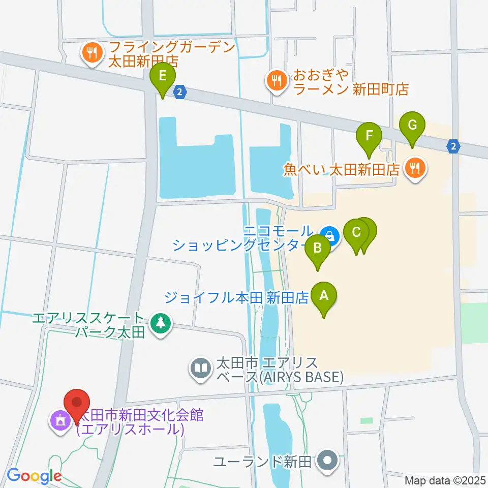 太田市新田文化会館エアリスホール周辺のカフェ一覧地図