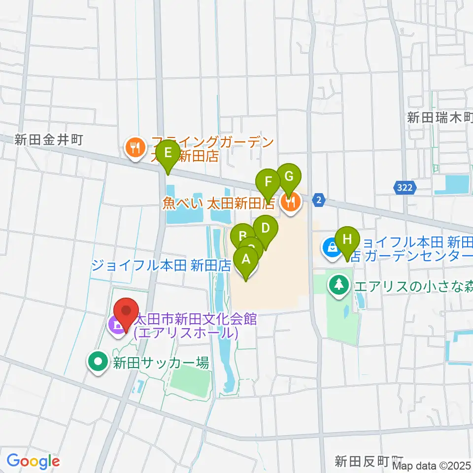 太田市新田文化会館エアリスホール周辺のカフェ一覧地図