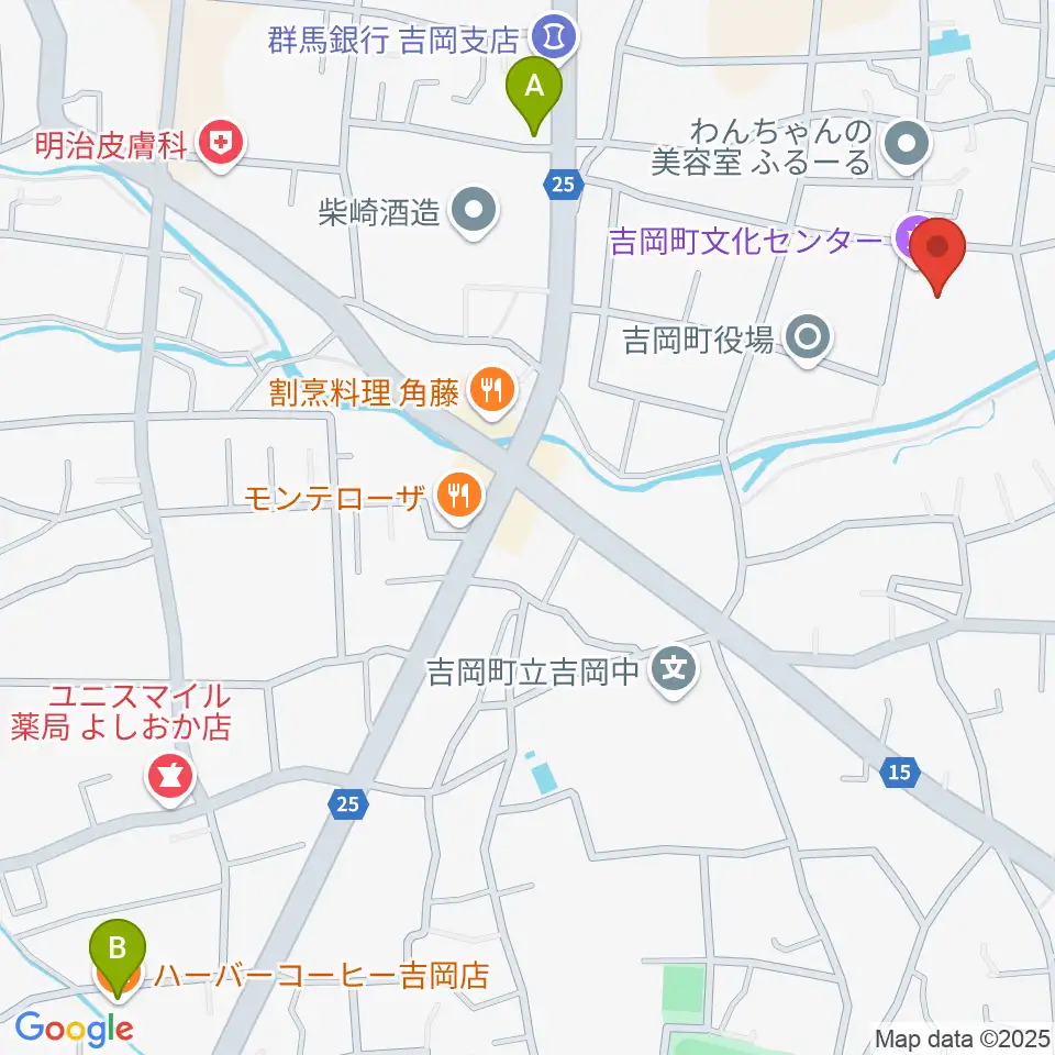 吉岡町文化センター周辺のカフェ一覧地図
